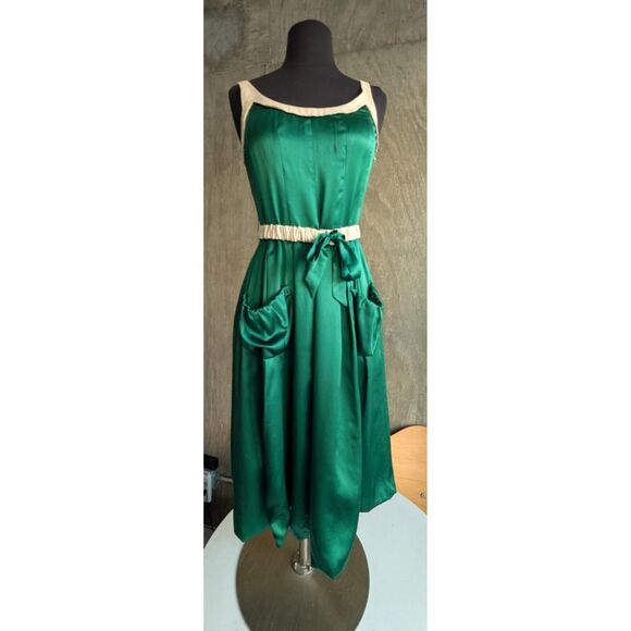 Vera Wang Silk Sleeveless Emerald Green w/ Cinched Waist Midi Dress-Sz 4/38 - Picture 1 of 8